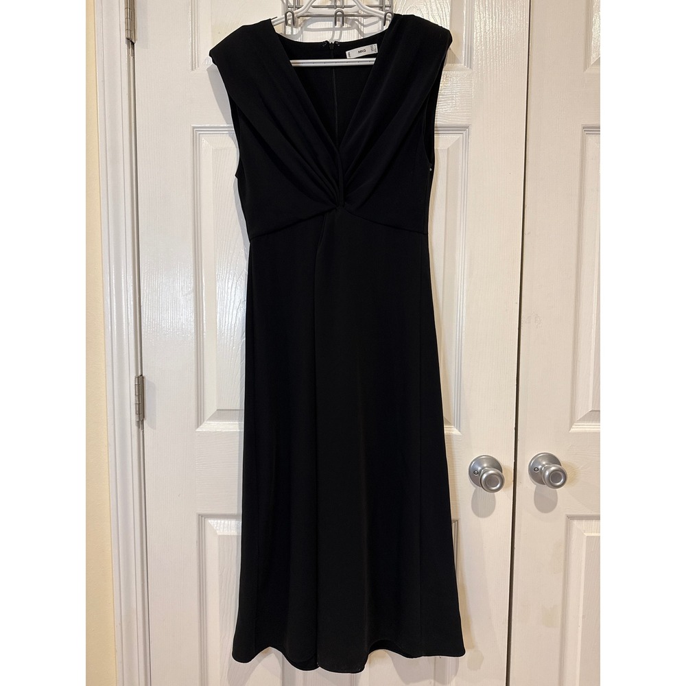 MNG Black Midi Dress Sleeveless V-Neck Career Party Elegant Size M